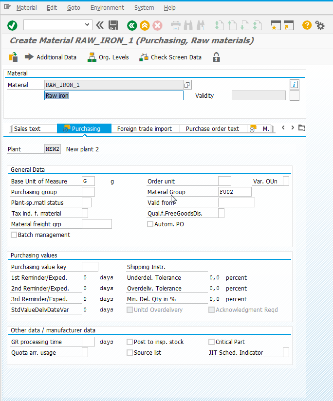 Purchasing view in Material Master