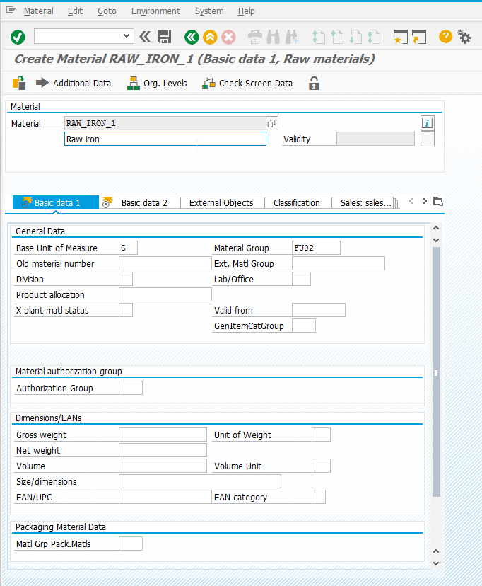 SAP HANA basic material master views